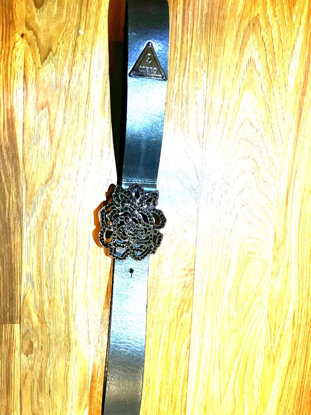 Guess Black Floral Buckle Leather Belt y2k